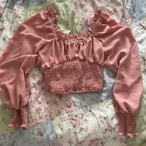 1. State Dusty Rose Smocked Crop Top with Puff Sleeves